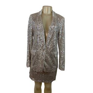Banana Republic Women's Sequin Blazer & Mini Skirt Set Silver Sparkling Sz 8/10